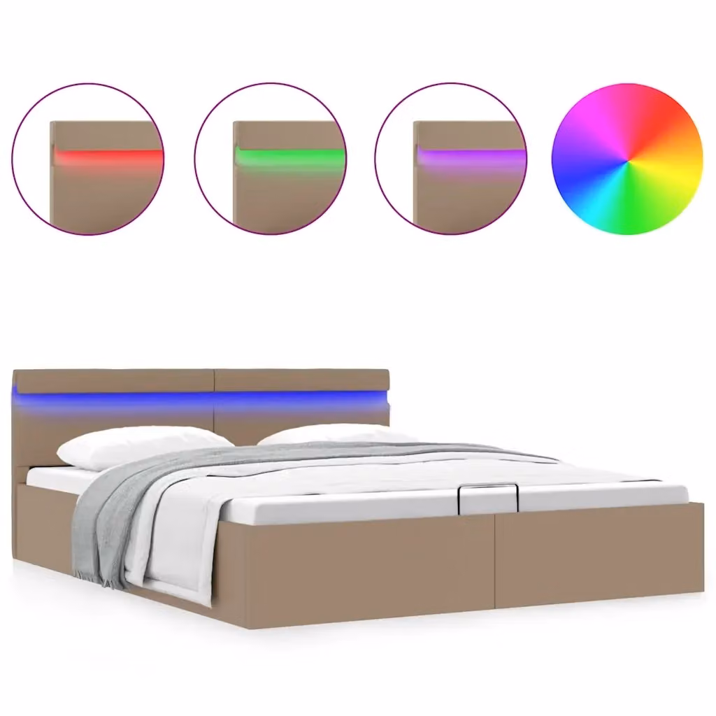 Letto contenitore con base a sollevamento vidaXL in similpelle beige con illuminazione LED sotto il letto L/P: 180 x 200 cm – 2