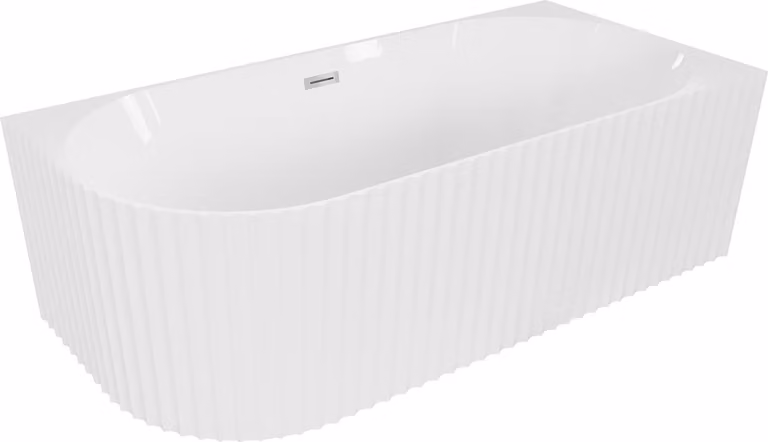 Mexen Gia vasca da bagno freestanding angolare destra rigata 170 x 80 cm, bianco lucido, troppopieno cromato - 52701708000P-01