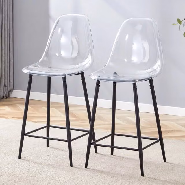 Set di 2 Sgabelli da Bar MINIMAL Trasparenti con Struttura in Metallo Nero e Design Moderno