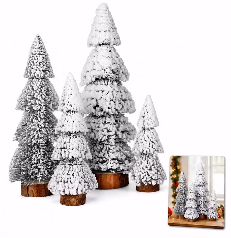 Set da 4 mini alberi di Natale artificiali con neve, ideali per la decorazione della tavola