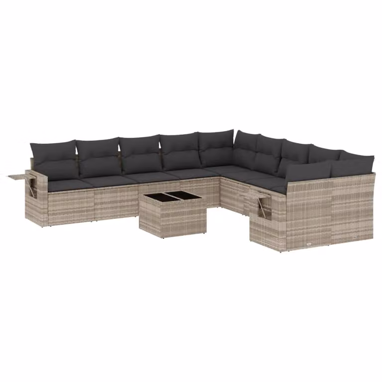 Set Divani da Giardino 11 pz con Cuscini in Polyrattan Grigio