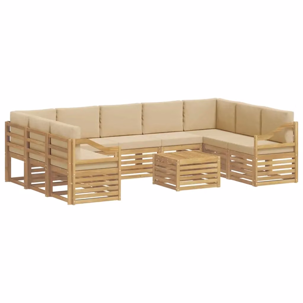 Set di divani da esterno a L vidaXL in legno di acacia con tavolo da caffè, colore bianco e beige, composto da 10 pezzi con cuscini inclusi – 2