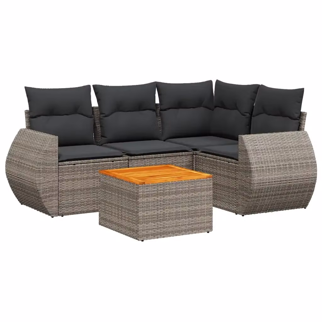 Set Divano da Giardino a L vidaXL in Polyrattan Grigio con 5 Pezzi e Cuscini – 2
