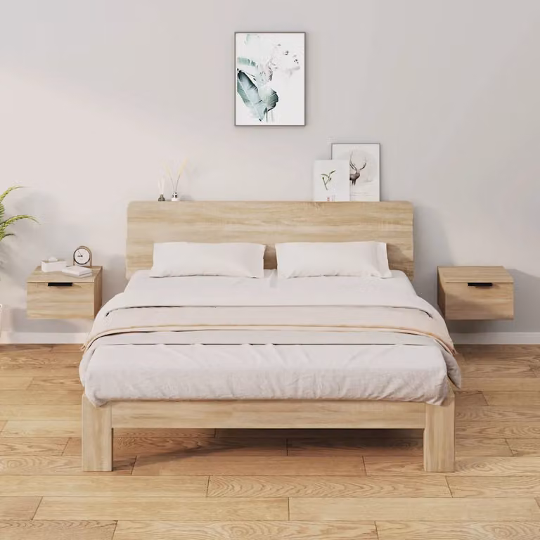 Set di 2 comodini da muro vidaXL in rovere sonoma, design moderno per camera da letto, L 34 cm x P 30 cm x H 20 cm