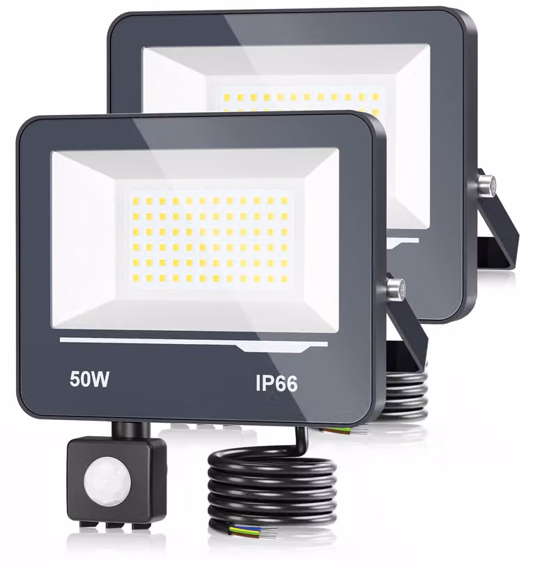 Fari LED da esterno con sensore di movimento, 50 W, 5000 lumen, confezione da 2 pezzi