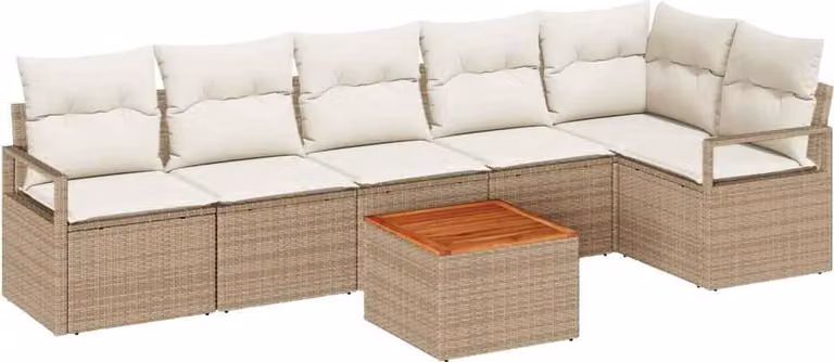 Set Divano da Giardino 7 pcs Beige e Crema polyrattan