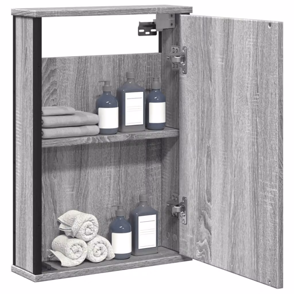 Specchio da bagno mobile vidaXL Grigio Sonoma con ante a battente e ripiani interni, L 42 cm x P 12 cm x H 60 cm