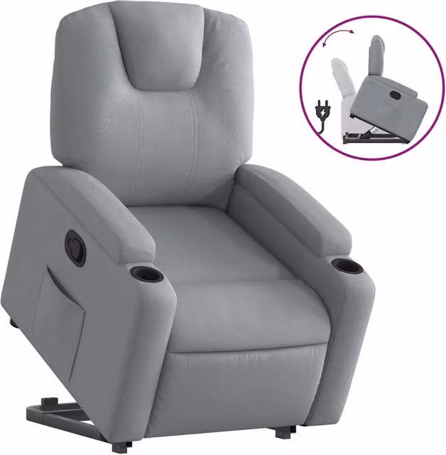 Poltrona | Sedia Relax Alzapersona Reclinabile Grigio Chiaro in Tessuto