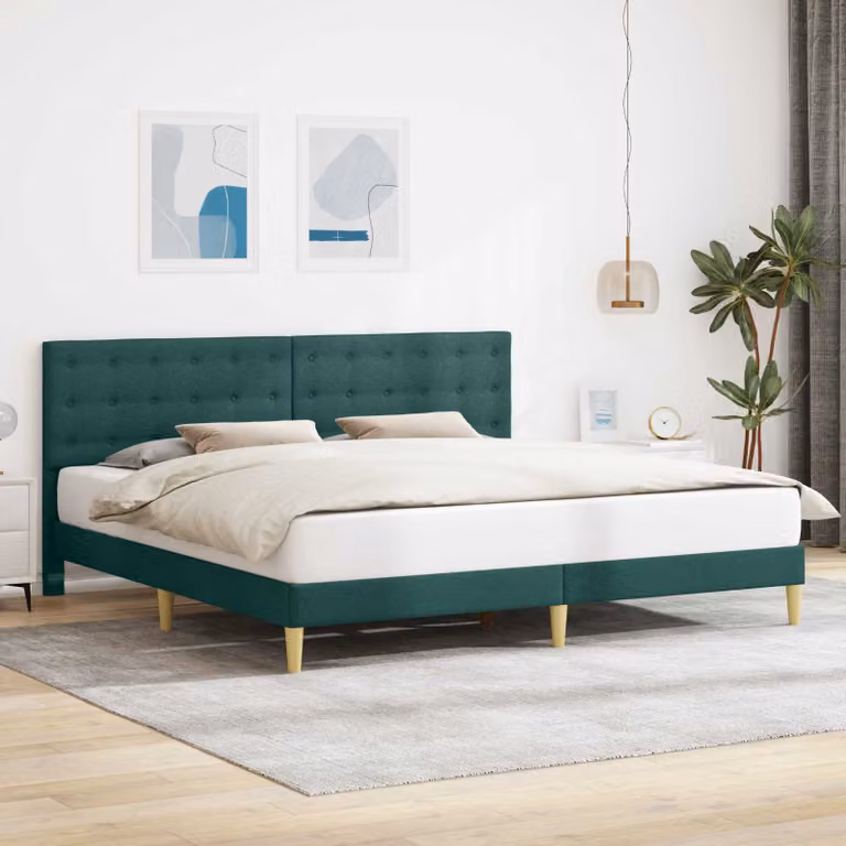Struttura del letto imbottita vidaXL in tessuto verde con telaio in legno e doghe rigide 200 x 200 cm