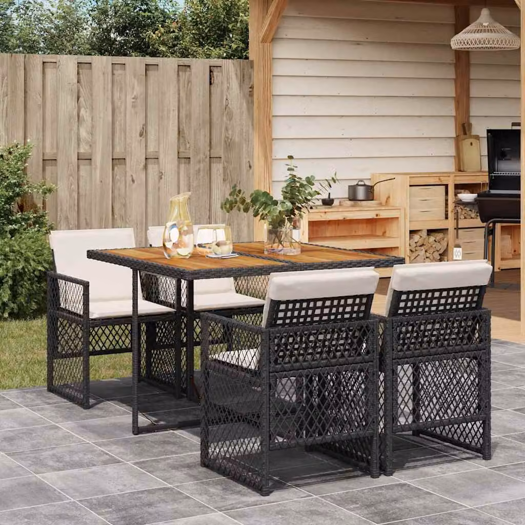 vidaXL Set da Pranzo da Giardino 5 pz in Polyrattan e Legno di Acacia Nero e Bianco – 1