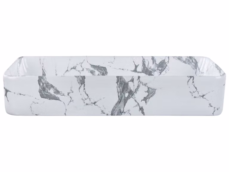 BELIANI Lavabo da bagno da appoggio in Vetroceramica bianca effetto marmo 62 x 35 cm rettangolare in stile moderno
