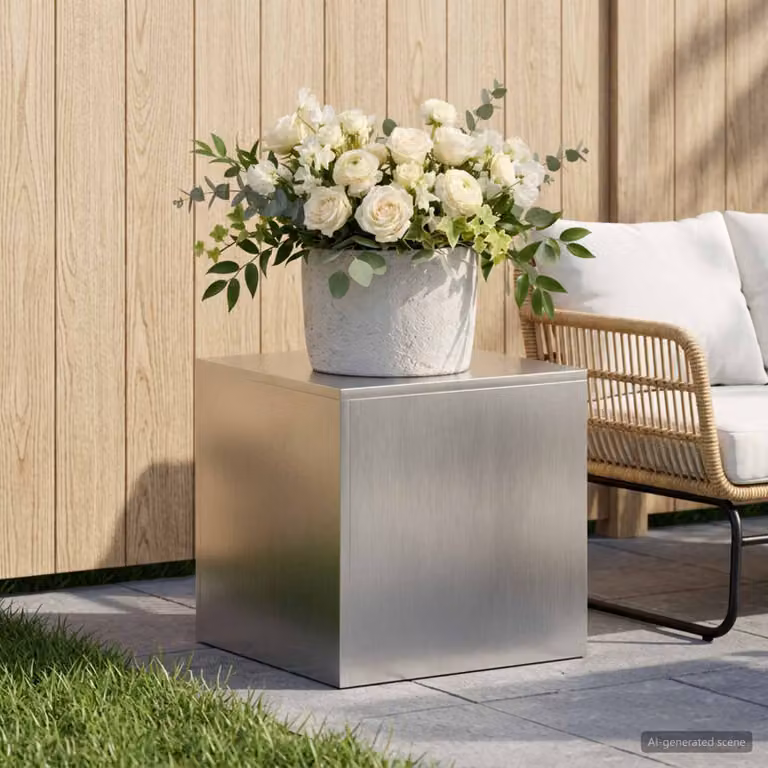 vidaXL Supporto per piante in metallo argento opaco L/P/H: 40 x 40 x 40 cm