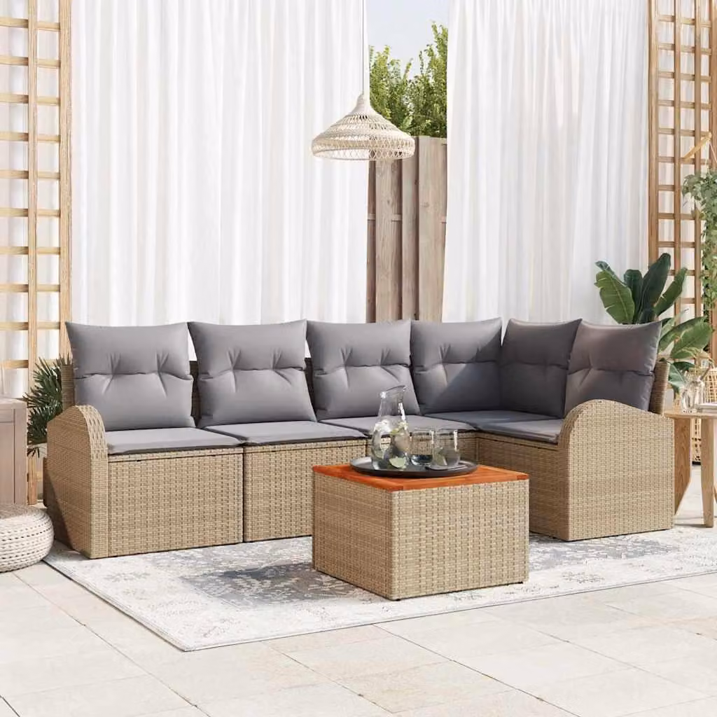 Maison Exclusive - Set Divano da Giardino 6 pcs Beige e Grigio Chiaro polyrattan
