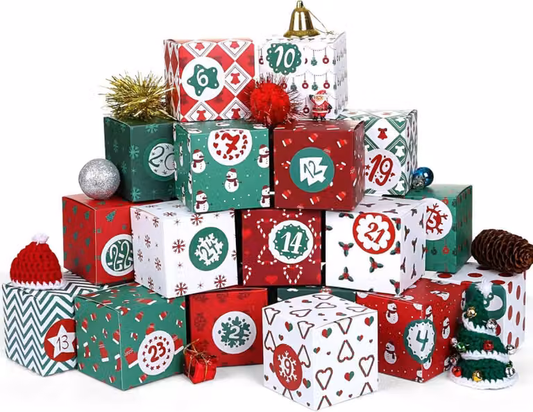 Kesote Calendario dell'Avvento di Natale Scatole 24 Scatole Regalo Rosso Verde con Numero Adesivo