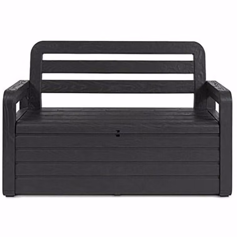 Cassapanca panchina contenitore da esterno Toomax in resina effetto legno colore antracite con seduta per 2 persone e vano interno da 263 litri H 89 x L 132 x P 58 cm – 1