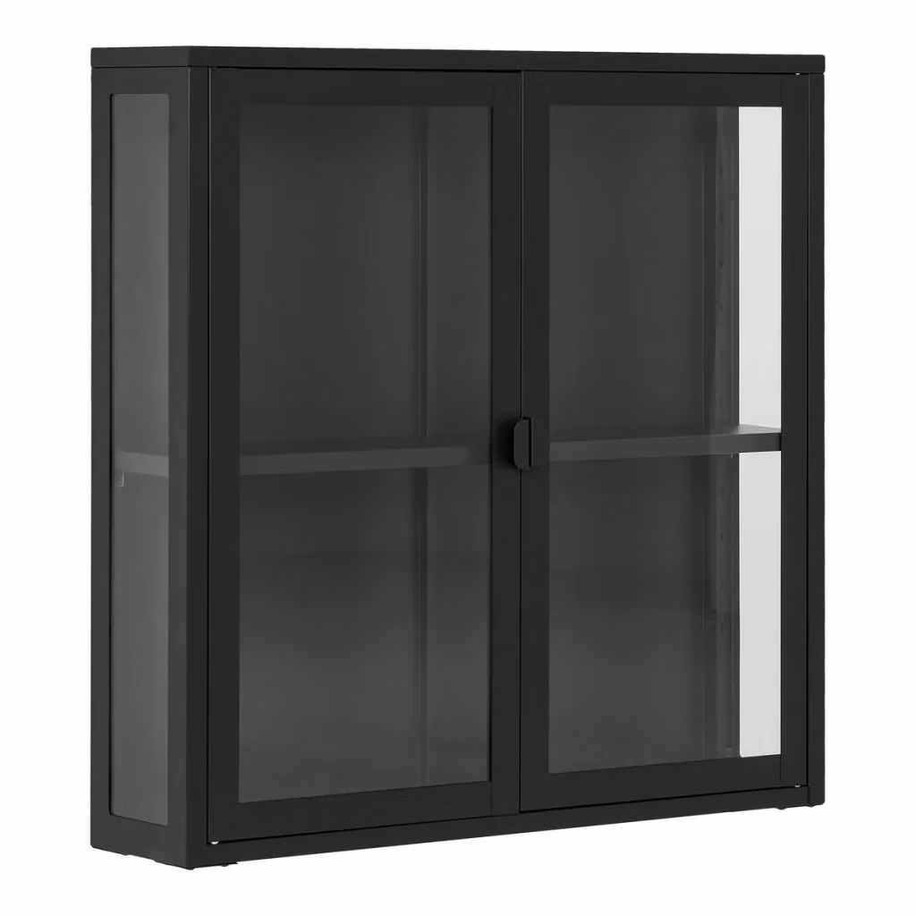 Vetrina a muro Brisbane Vikasa Home con 2 ante in vetro e struttura in metallo nero, L: 80 cm, P: 18 cm, H: 80 cm – 2