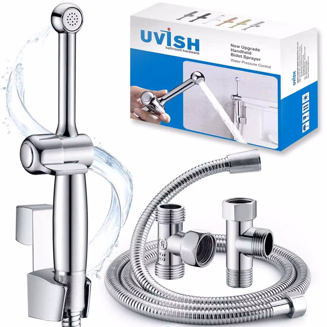 Ugello spray per bidet in ottone, 20 cm, con pressione regolabile, attacco G1/2" e G3/8"