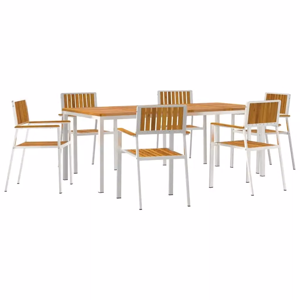 Set da pranzo per esterni vidaXL in legno di acacia e acciaio inossidabile, 7 pezzi, marrone e argento, L/P/H: 200 x 90 x 75 cm – 2