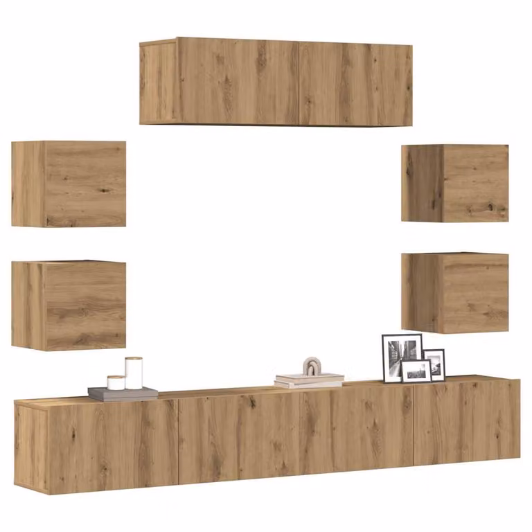 Set Mobile TV vidaXL da 7 pezzi in Legno Rovere Marrone con Montaggio a Parete per Soggiorno