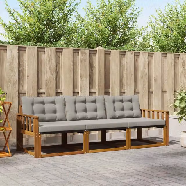 Set di divani da esterno 3 posti vidaXL in legno di acacia e textilene grigio