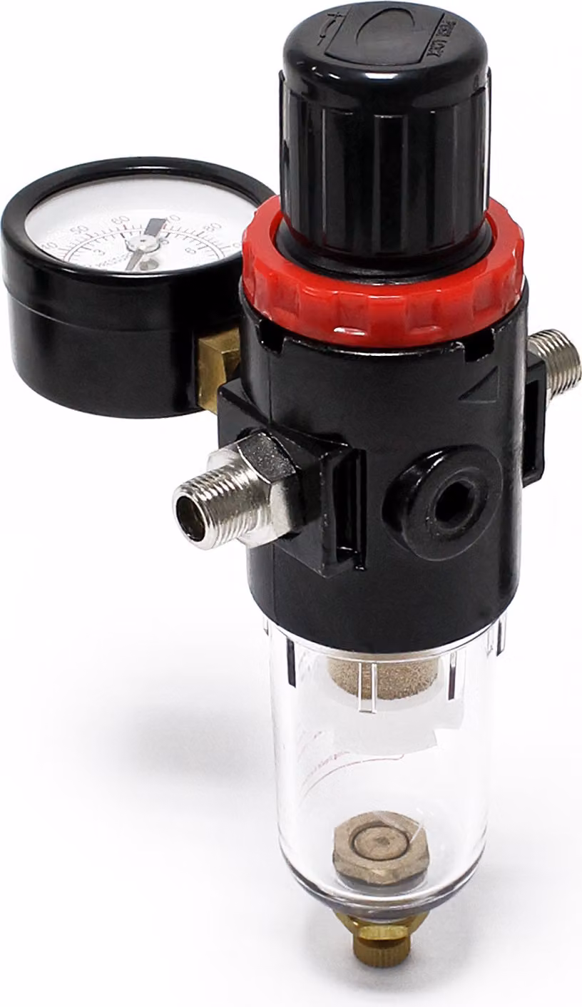 Filtro aria Wiltec con separatore d'acqua e regolatore di pressione fino a 7 bar, 2x adattatori da 12,91 mm (1/4"), 9,51 mm (1/8"), accessori per compressore per aerografo