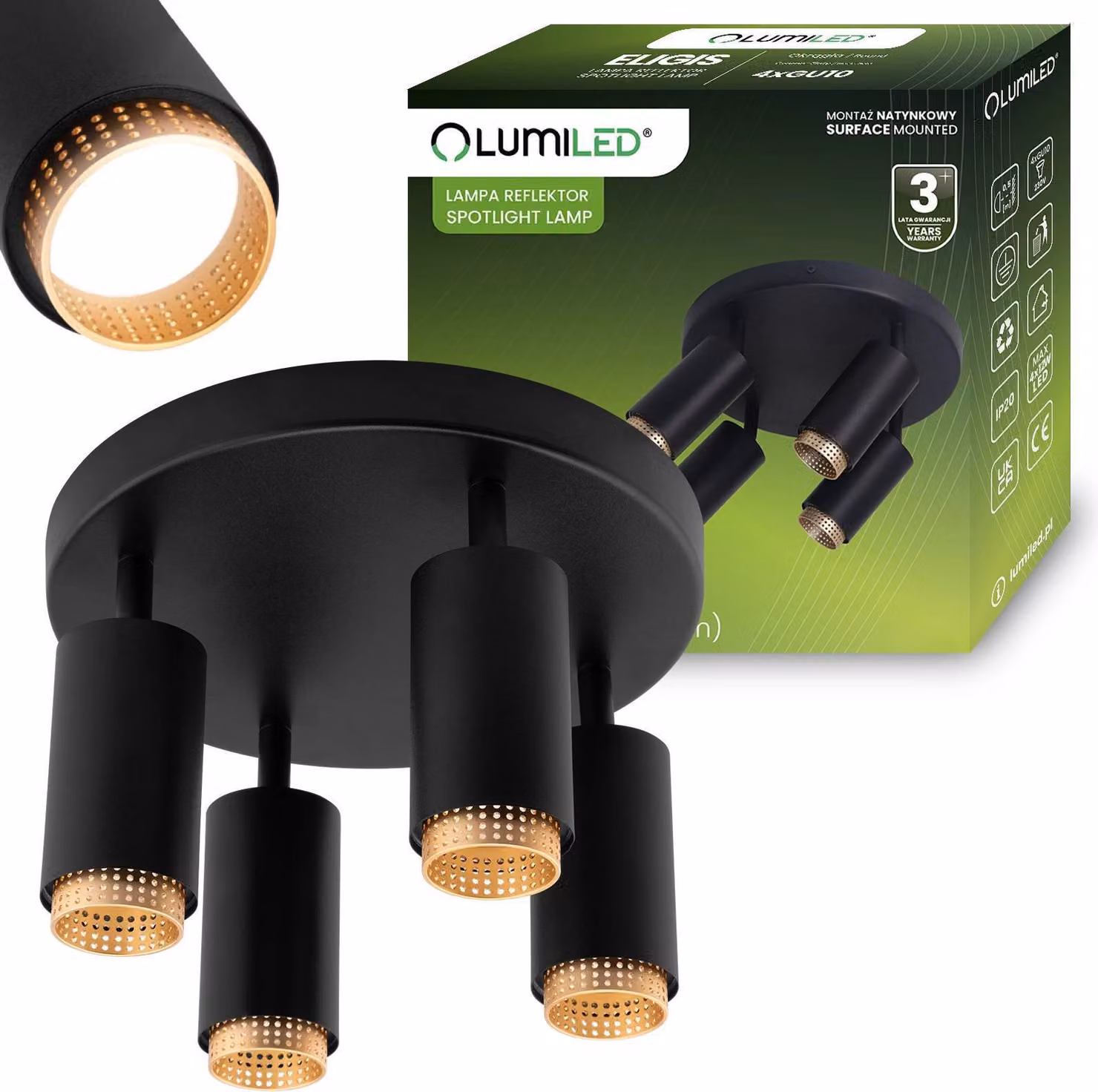 Lampada da soffitto con riflettore 4x GU10 Plafond ELIGIS Nero LUMILED