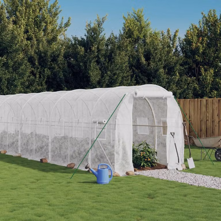 Serra con telaio in acciaio galvanizzato bianco vidaXL da 24 m², L: 12 m, P: 2 m, H: 2 m