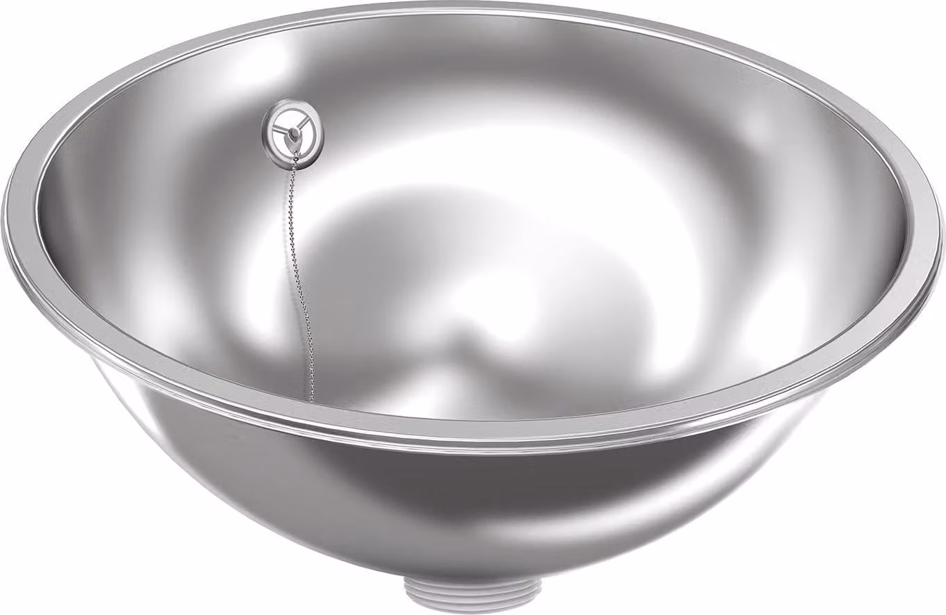 KWC AR bacino rotondo, RONDO, acciaio inox, hgl, 387x155 mm, troppopieno, scarico e filo di troppopieno.