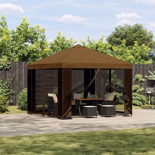 Gazebo 3 x 3 m Tortora Poliestere e Acciaio 190 gsm 900330