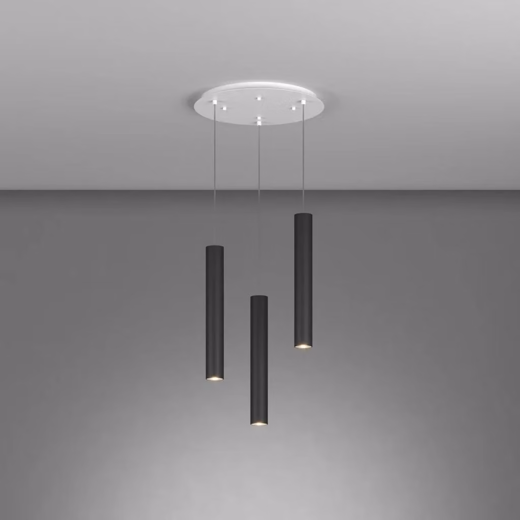 Lampadario a sospensione Xeana in metallo bianco e nero con 3 luci GU10, design industriale e minimalista, forma tonda, Diametro: 40 cm – 2