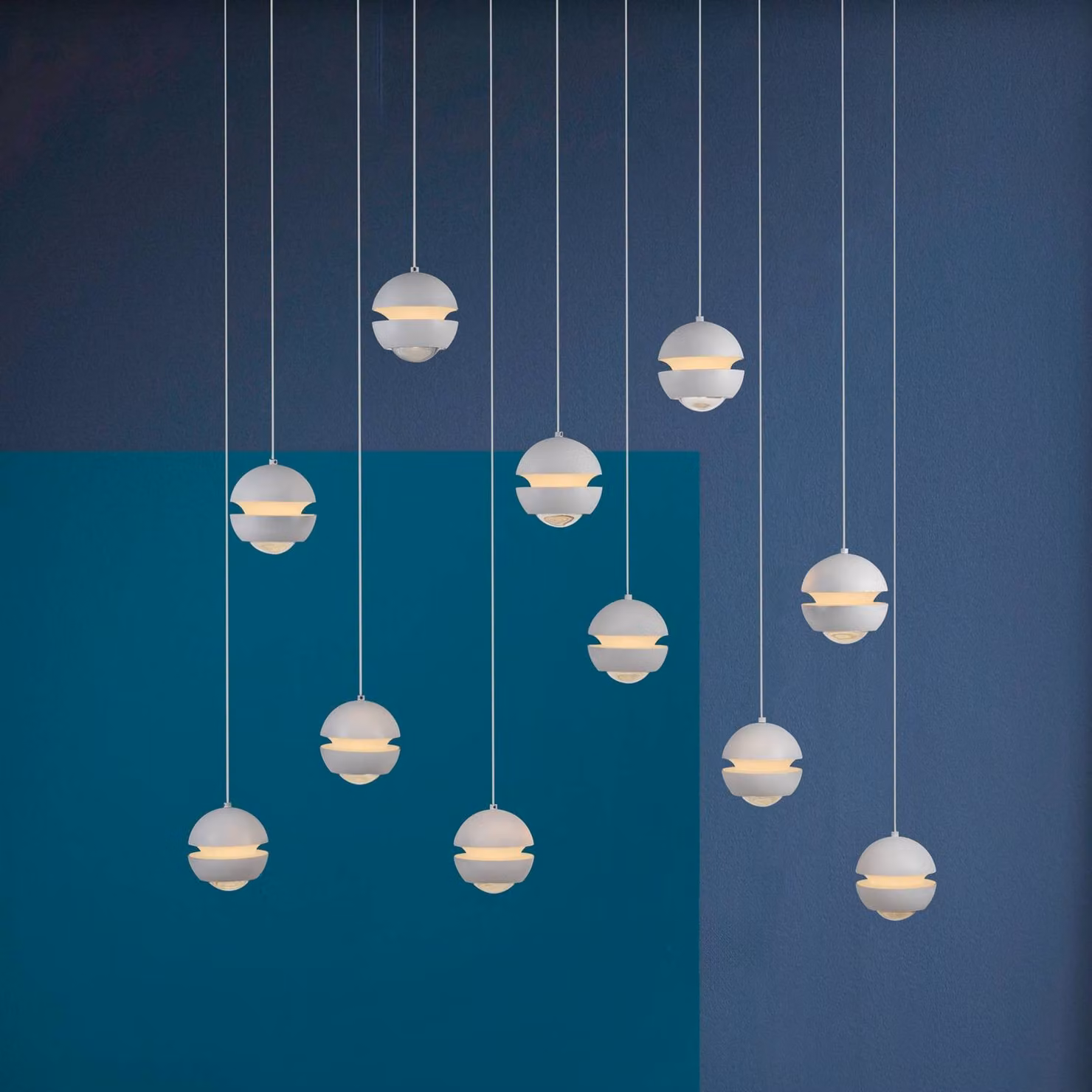 Schöner Wohnen lampada LED a sospensione 11 luci, 3.000 K Lini, dimmerabile, Bianco / Opale, Soggiorno / Sala da pranzo, Plastica, Moderno
