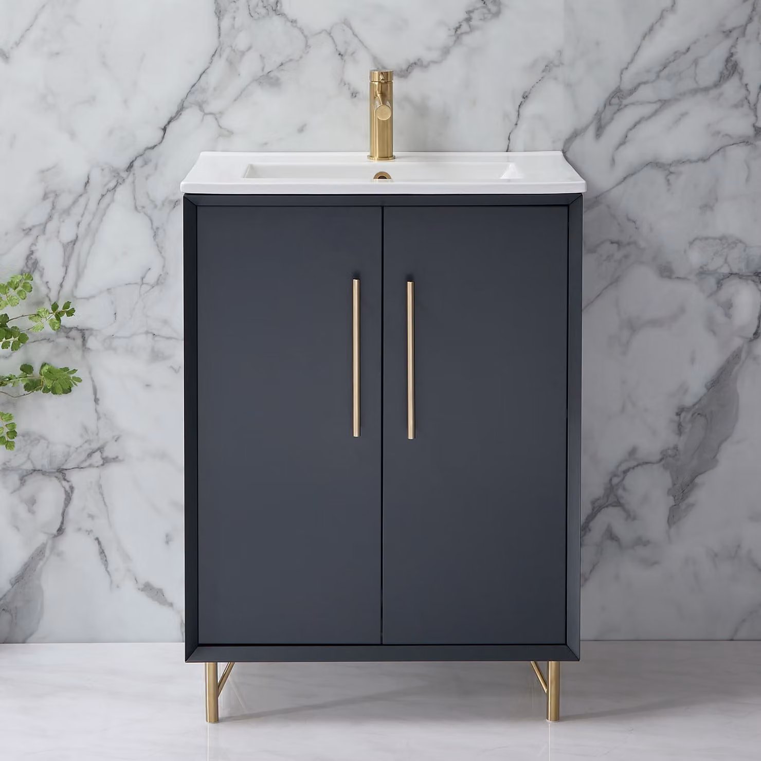 Mobile Bagno Antracite 610mm con Lavabo e Maniglie con Barra a T in Oro Satinato
