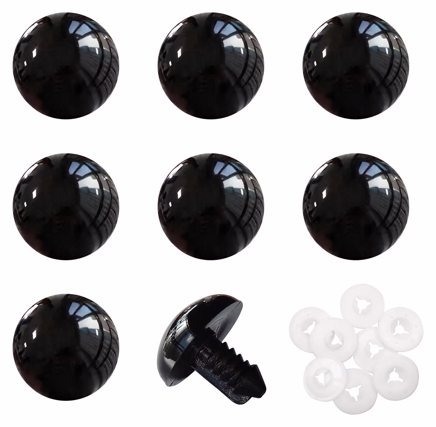 Occhi di sicurezza da 24 mm, 8 pezzi, neri, in plastica, con rondelle