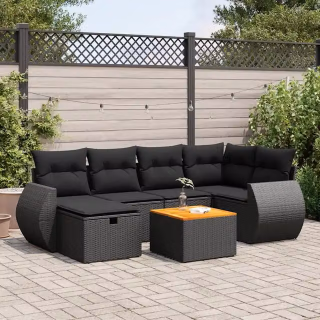 Set Divani da Giardino con Cuscini 7pz Nero Polyrattan 3325842