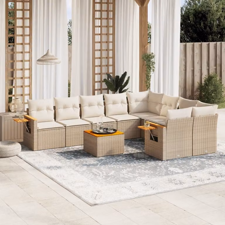 Maison Exclusive - Set Divano da Giardino 10 pz con Cuscini Beige in Polyrattan