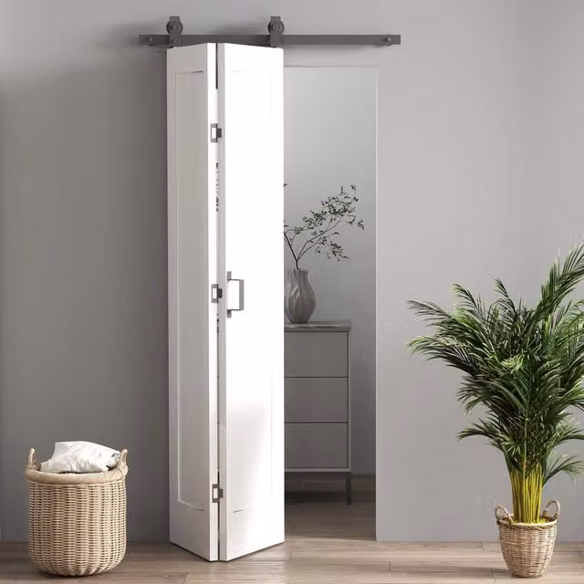 Porta Scorrevole a Libro Pieghevole per Interni con Superficie Verniciabile, Design Salvaspazio, Bianco, 90x210 cm