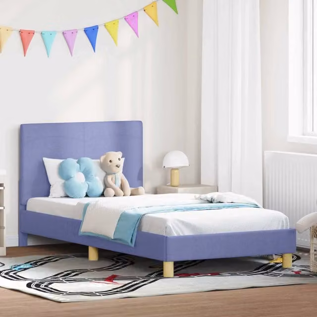 Struttura letto per bambini con testata imbottita e scomparti laterali Blu, L/P/H: 190 x 90 x 94 cm – 1