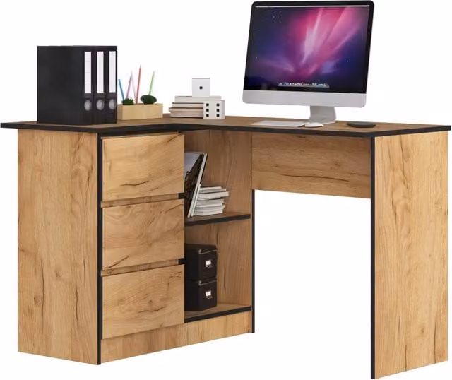 Scrivania angolare AKORD B16 Quercia Craft 124 cm 3 cassetti 124x85x77 cm Modello a sinistra