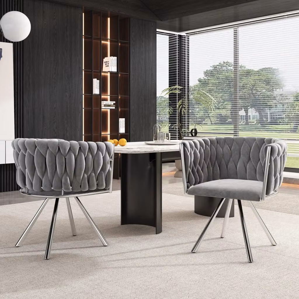 Set di 2 sedie da pranzo Mivray girevoli a 360 in velluto grigio con struttura in metallo argento – 2