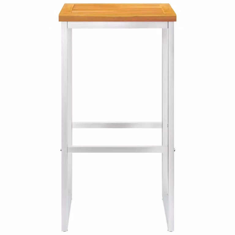 Set di 4 sgabelli da bar vidaXL in legno di acacia oliato e metallo, colore marrone, moderni
