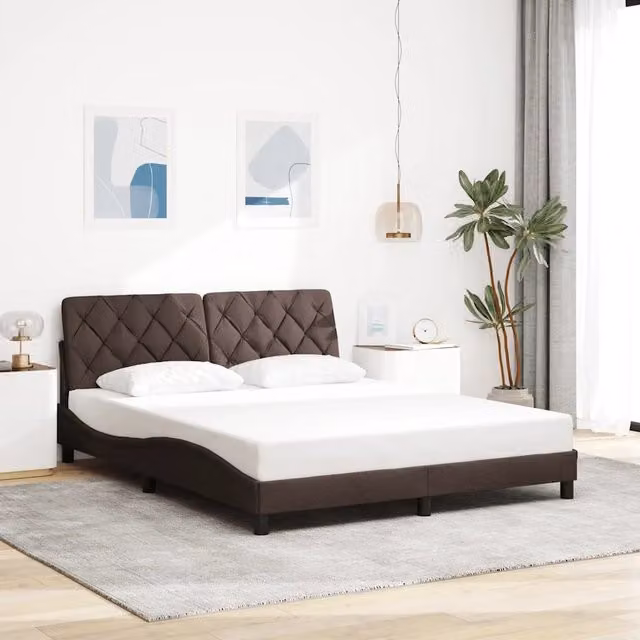 Giroletto vidaXL in tessuto marrone scuro con doghe in legno L/P: 160 x 200 cm – 1