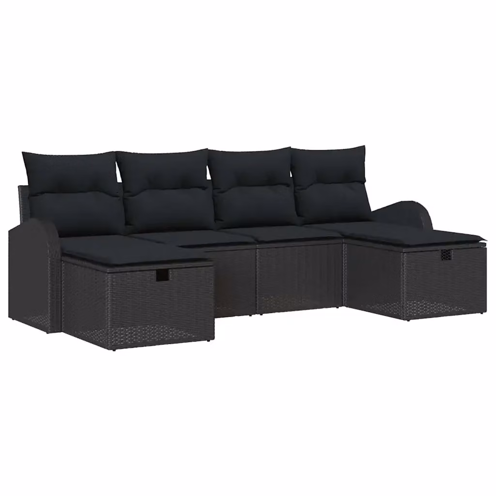 Set Divano da Giardino a L vidaXL 6 pz Nero con Cuscini e Ottoman in Polyrattan e Metallo – 2
