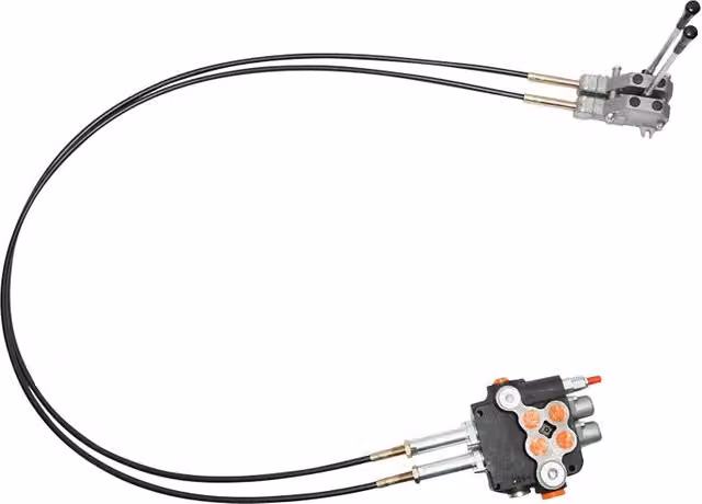 Distributore oleodinamico Breckner a 2 leve, colore grigio, pressione 250 bar, portata 80 l/min, cavo 2,5 m