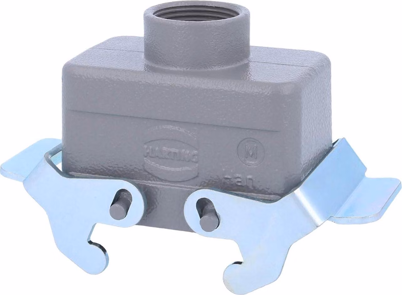HARTING Han 10B Custodia a manicotto bassa, 1xM25 uscita cavo diritta, con 2 staffe trasversali Vite M25 Area di serraggio 9,0 mm