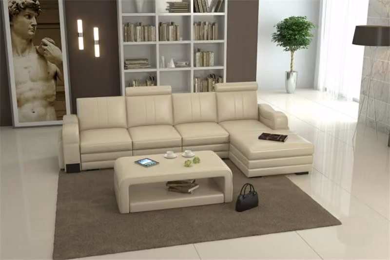 Leder Modern Couch Wohnlandschaft Ledersofa Sofagarnitur Sofa L-Form Couchtisch