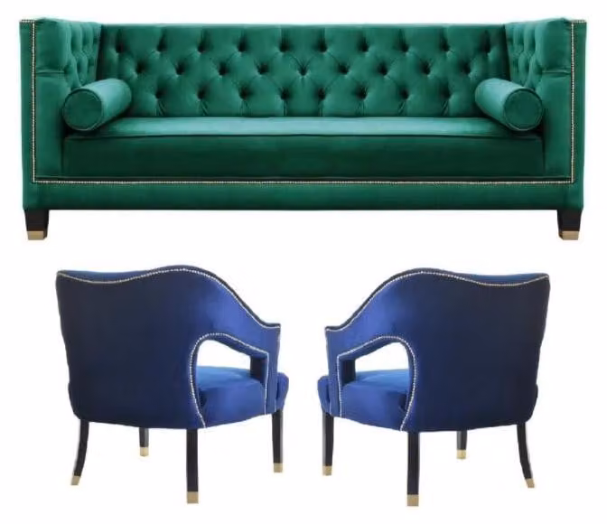 Grün Sofagarnitur 3tlg Set Couch Garnituren Sitz Polster Chesterfield Set Samt