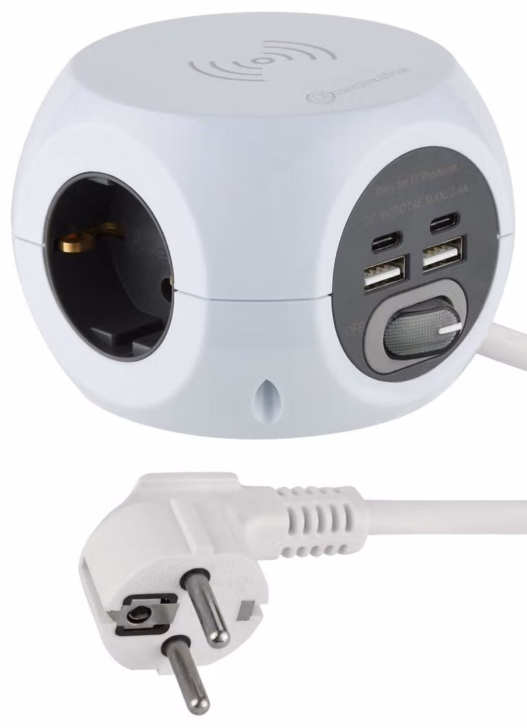 Electraline 62079: Ciabatta multipresa a forma di cubo con caricabatterie wireless rapido