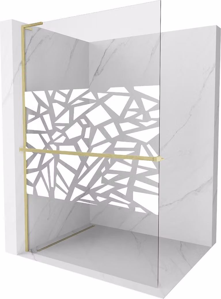 Mexen Kioto+ L parete doccia con mensola Walk-in 70 x 200 cm, motivo bianco, oro spazzolato - 800-070-123-55-85