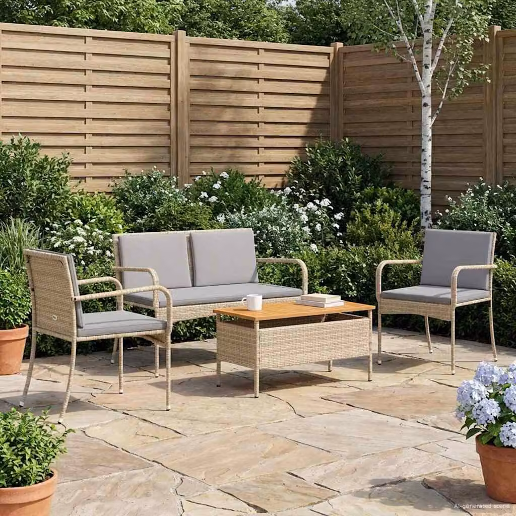 Set da giardino moderno vidaXL in polyrattan e legno di acacia beige e grigio