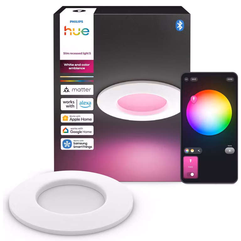 Philips Hue White and Color ambiance Lampada da incasso sottile da 90 mm, Bluetooth/Zigbee, Bianco, LED, Policarbonato (PC), Altro, 1000 K